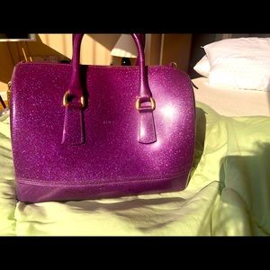 Furla Candy Satchel Handbag- Purple Glitter